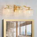 WUZUPS 3-Light Bathroom Light Fixture Over Mirror Morden Vanity Wall Sconces Light Clear Crystal Drop for Bedroom Living Room, E12 Base, Gold