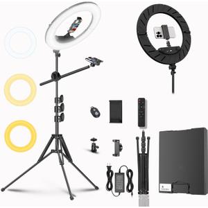 55W18 45cm Ring Light Kit [New Version] 6700K Dimmable LEDRinglightTripod Stand Dual Phone Holder for iPhone Selfie Makeup LashTattoo Studio Lighting Painting,Photo Video Recording (Black)