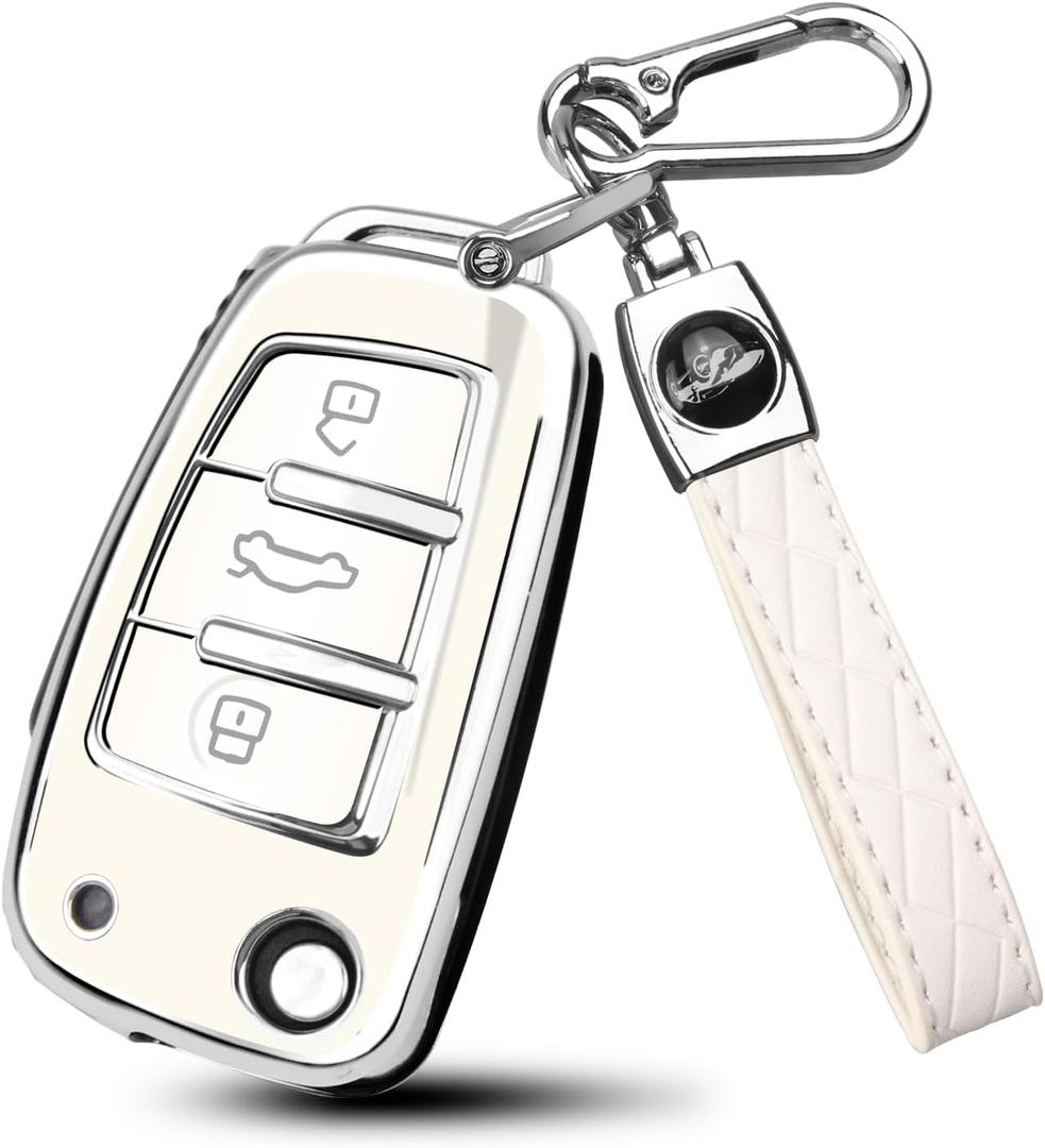 for Audi Key Fob Cover Compatible with A1 A3 Q3 Q7 R8 A6L TT 3 Button Flip Key Shell Case