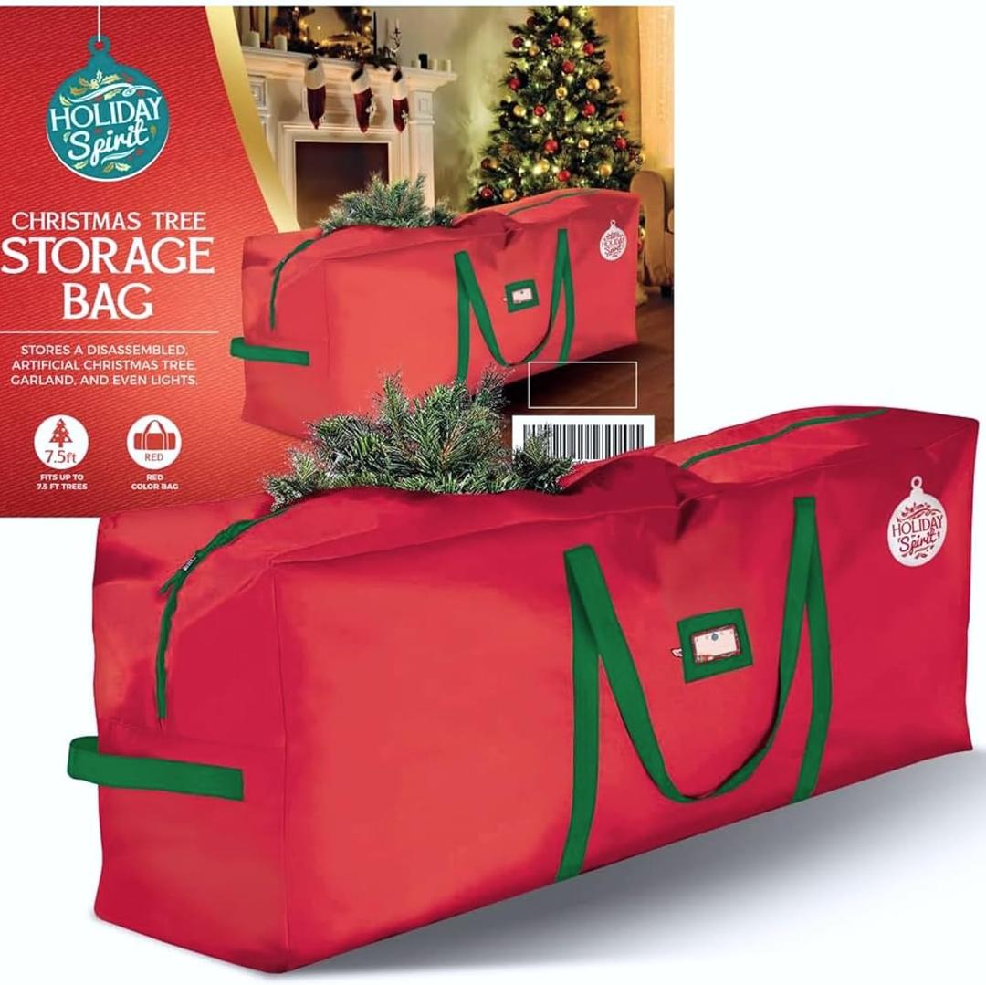 HOLIDAY SPIRIT Heavy Duty Christmas Tree Storage Bag - Waterproof 600D Oxford Canvas with Reinforced Handles and Dual Zipper for 9 Ft Tree, Red Christmas Tree Bag for Dust and Moisture Protection