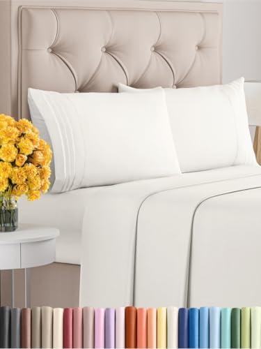 Queen Size 4 Piece Sheet Set - Extra Soft, Breathable & Cooling Sheets - Hotel Luxury Durable Bed Sheets for Women & Men - Deep Pockets, Easy-Fit & Wrinkle-Free Sheets - Antique White Oeko-Tex Sheets