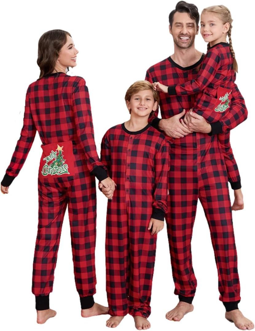 Matching Family Christmas Onesie Pajamas, Buffalo Plaid One-Piece Sleepwear Holiday Loungewear w Zipper (5T, Pjs-3)