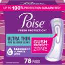 Poise Ultra Thin Incontinence Pads & Postpartum Pads for Bladder Leaks, 6 Drop Ultimate Absorbency, Long Length, 78 Count, 