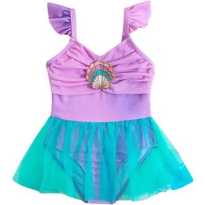 Kxuryueo Kid Toddler Girls Swimsuit One Piece Swimsuit Bathing Suit Contrast Mesh Hem Swimwear 4-8Y Blue