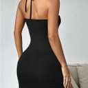 SOLY HUX Women's Halter Bodycon Mini Dress Sleeveless Vacation Party Dresses Clubwear Date Outfits (Black, M)