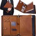 Genuine Leather Professioal Business Portfolio Padfolio Folder with Zipper, Conference Meeting Executive File Legal Document Organizer for Men, Work Portfolio for Meeting and TravelBrown