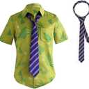 DAZCOS US Size Green Printed T-Shirt Tie for Mens Hawaiian Floral Shirts Cosplay Halloween (Medium)