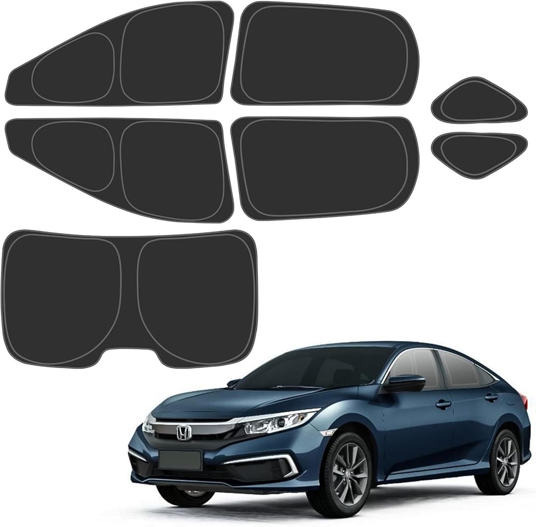 D-Lumina Rear  Side Window Sun Shade for 2016-2021 Honda Civic Accessories, Windshield Sunshade Window Shades Sun Visor Protector Block UV Rays Heat, Foldable 2 Layers 210T Material Pack of 7