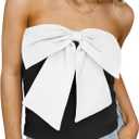 Cicy Bell Womens Bow Strapless Tube Tops Cropped Summer Cute Fitted Y2K Going Out Bandeau Tank Tops Backless Corset Shirts (Large, Black&white)