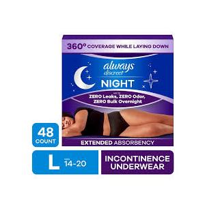 Always Discreet Night, Adult Diapers for Women, Overnight Incontinence Underwear L, 48 Count​