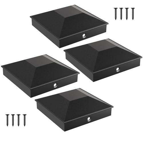 HILLMASTER 4X4 Post Caps for 3.5inx3.5in Wood Fence Post, Water-Proof UV-Proof Durable PP Plastic Decking Post Top Cap Cover with Mounting Screws, 4 Pcs, Black