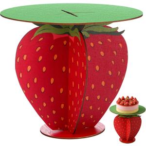 Bucherry 12 Inch Wood Strawberry Cake Stand Berry First Birthday Cupcake Holder for Strawberry Party Birthday Decorations Fruit Dessert Tower for Baby Shower Summer Holiday Party Table Decor Supplies
