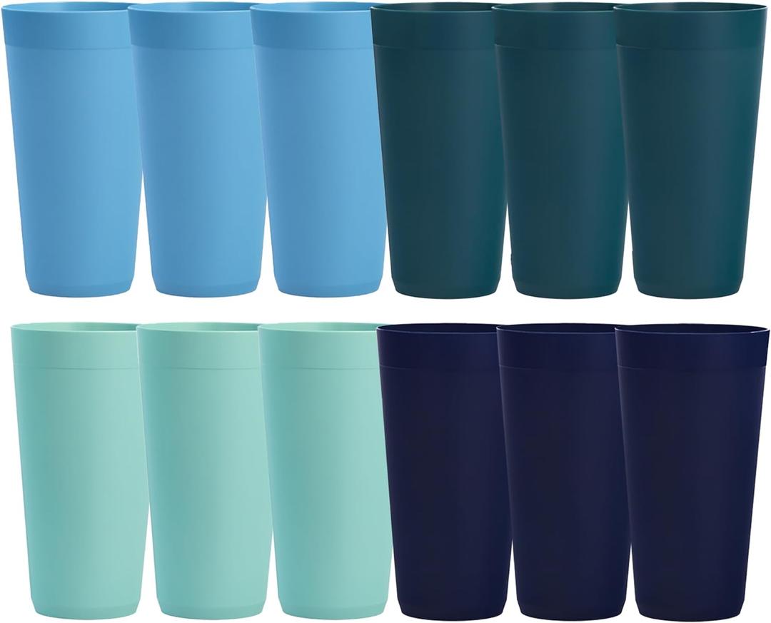 US Acrylic Newport 32 ounce Unbreakable Plastic Stackable Iced-Tea Tumblers in 4 Coastal Colors | Set of 12 Drinking Cups | Reusable, BPA-free, Made in the USA, Top-rack Dishwasher and Microwave Safe, Coastal