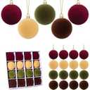 16 Pcs Red Velvet Christmas Balls, 3.15 Inch Velvet Ornaments for Christmas Tree, Flocked Ornaments Balls for Wreath Garland - Burgundy, Brown, Green, Khaki