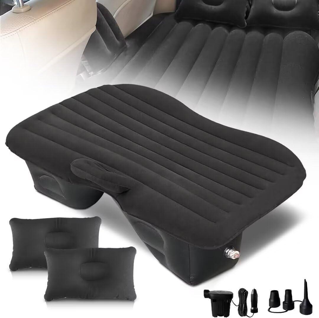 SUV Air Mattress Thickened and Double-Sided Flocking Travel Mattress,Inflatable Car Mattress with Electric Air Pump and 2 Pillows,Car Sleeping Bed for Home, Outdoor and Travel(Black)(02)
