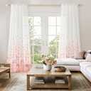 MIULEE Pink Printed Semi Sheer Linen Textured Curtains 84" Long 2 Panels Set for Bedroom Living Room, Floral Printed Rod Pocket Tulle Light Filtering Spring Flower Pattern Window Drapes 52" x 84"