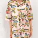 PRETTYGARDEN Womens Rompers for Summer 2025 Beach Vacation Clothes Short Sleeves Floral Jumpsuits Beach Cover Up (XXL)