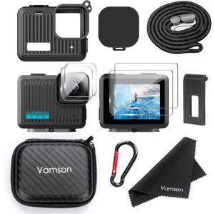 Silicone Protective Case for Go Pro Hero, with Mini Storage Case, Battery Side Cover, Tempered Glass Protectors Film, Lens Caps and Lanyard for Go Pro Hero 4K Action Camera Accessories Kit