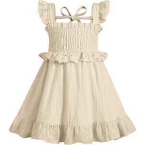 YOUNGER TREE Toddler Dress Baby Girls Cotton Ruffle Sleeveless Summer Dresses Kids Boho Beach Casual Sundress (3-4T, Khaki)