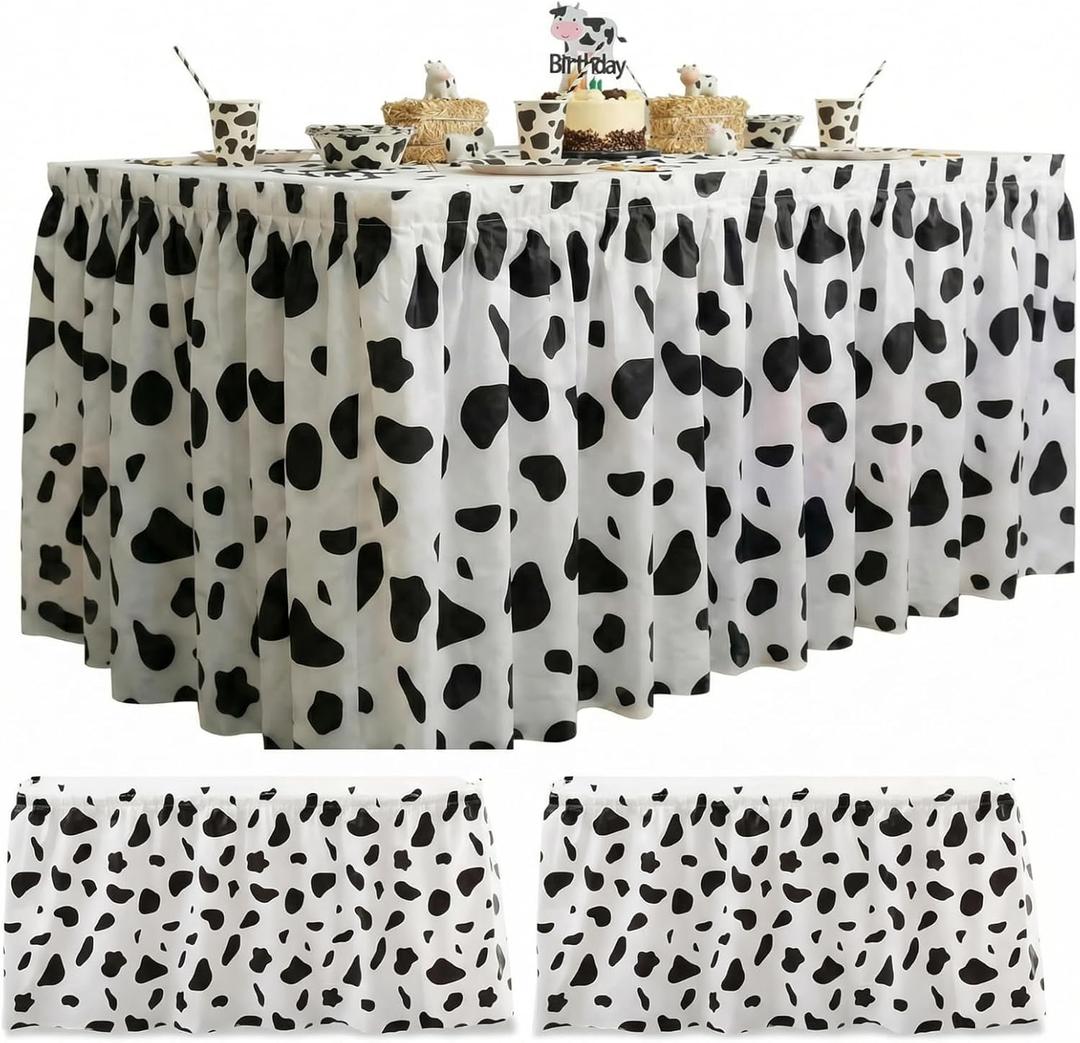 Cow Print Table Skirts Disposable 29 in x 14 ft Birthday Party Decorations, Black and White Cowgirl Cowboy Table Skirts for Farm Animals Themed Birthday Party Supplies(3 Pack)