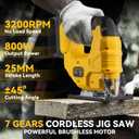 Cordless Jig Saw for Dewalt Battery, 7 Speed Variable Up to 3200RPM, LED Light, 45 Bevel Cuts, 3 Orbital Motions, with Jig Saw Blade for Straight/Curve/Circle Cutting(Battery Not Include)