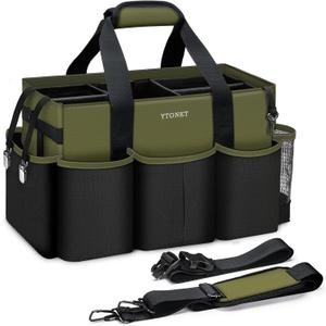 Ytonet Wearable Cleaning Caddy Organizer with Handle & Shoulder Straps, Large Cleaning Bag for Housekeepers, Kitchen Supplies Organizer with Dividers, Under Sink & Car Detailing Bag, Green