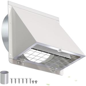 6 Inch Hooded Wall Vent with Mesh&Damper,6''Exhaust Vent Cover,6in Dryer Vent Cover Outside Metal Wall Exhaust Vent Cap Hood for Outdoor Kitchen Range Hood/Bathroom Exhaust Duct-Galvanized Steel,White