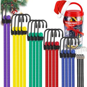 WORKPRO Bungee Cords Heavy Duty Outdoor - 22 PCS Bungee Cords with Hooks in a Storage Jar Includes 10", 18", 24", 30", 36", 48" Bungie Cord Bundle Assortment with Metal Hook (Multicolor)