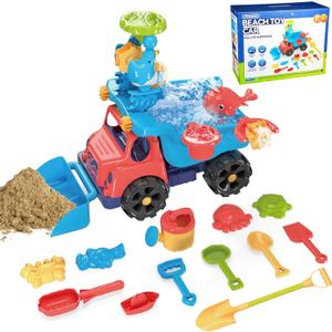 Dump Truck Kids Water Table for Toddlers Ages 3, 4, 5, 8, 10, Sand and Beach Sandbox Toys, Activity Sensory Water Play Splash Pond Toys 39Pcs, Summer Outdoor Backyard Multiple Sand Molds Kit
