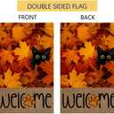 BLKWHT Fall Leaves Cat House Flag 28x40 Vertical Double Sided Welcome Maple Leaf Autumn Thanksgiving Holiday Outside Decorations Burlap Yard Flag BW828-40