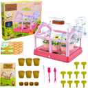 Kids Plant Growing Kit Greenhouse Growing Set Terrarium Kit Kids Science Educational DIY Plant Gardening Toy, Living Greenhouse with Solar Panel, Indoor Gardening Kit