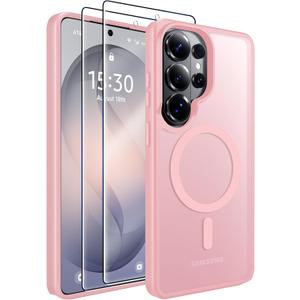 MOZOTER for Samsung Galaxy S26 Ultra Case with Magnetic,[Compatible with MagSafe][12Ft Military Dropproof][2*Screen Protector] Translucent Anti-Slip Back Slim Shockproof Case for S26 Ultra-Pink