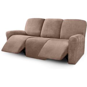 ULTICOR Velvet 8-Pieces Recliner Sofa Covers Stretch Reclining Couch Covers for 3 Cushion Reclining Sofa Slipcovers Furniture Covers Thick Soft Washable (3 Seater Recliner Cover, Sand)
