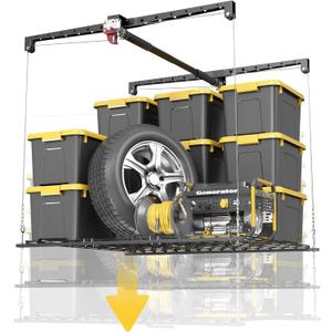 Overhead Garage Storage Rack for 10-12 ft Ceiling, Heavy-duty 4x4 FT Garage Ceiling Storage Racks with Safety Lock, Ideal for Storage Mounted Lift System and Storage Organizer, 250lbs Capacity