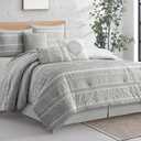 7 Piece California King Comforter Set, Grey, Elegant Jacquard with Patchwork, Stylish and Cozy Bedding Collection, Premium Bedding Set with Bedskirt, Shams and Pillows