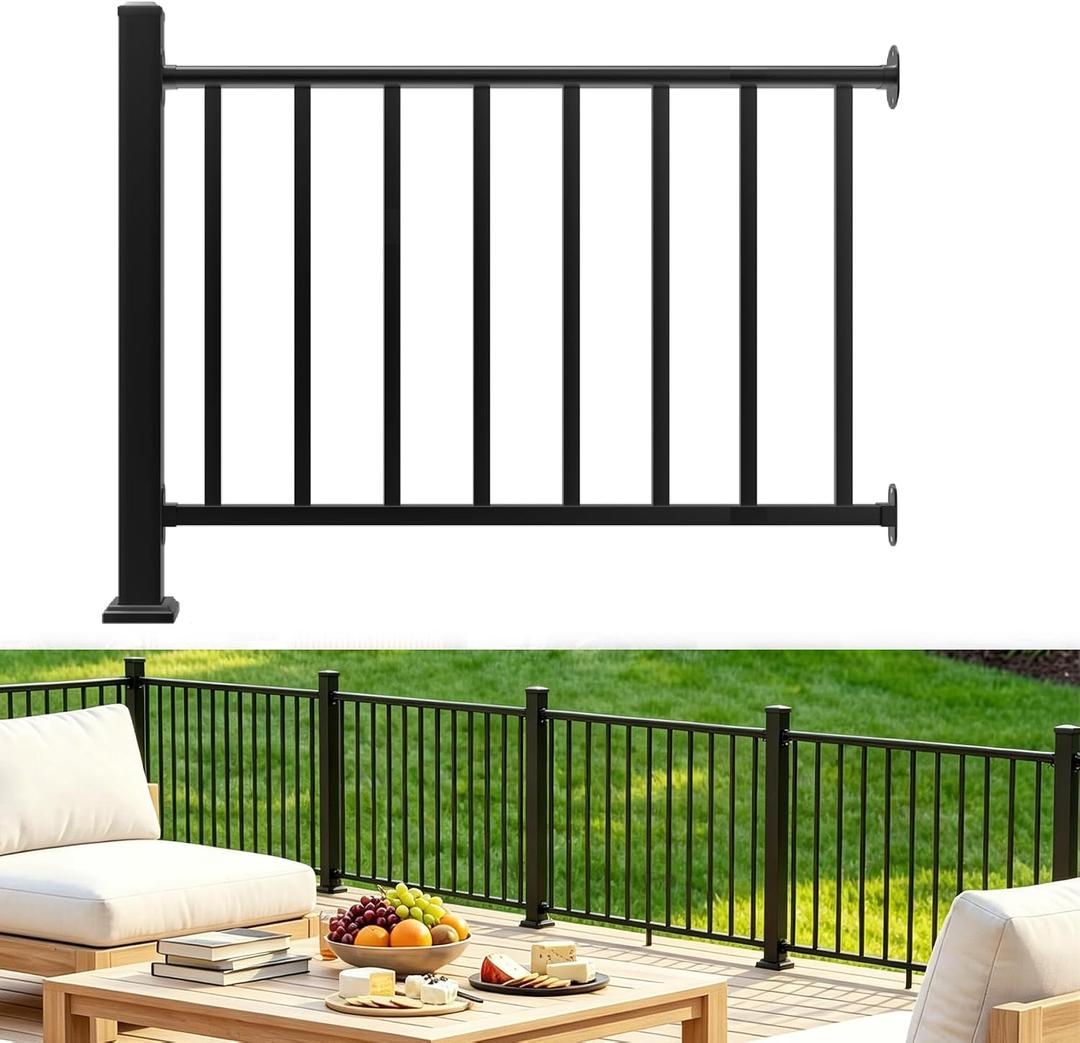 Aluminum Deck Railing Kit, Modular 36 in H. x 4 Ft W Level Railing Kit for Outdoor Steps,Heavy Duty Balustrade System for Deck, Porch, Patio & Balcony(1 Post, 1 Panel)