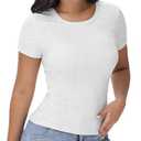 EasyFair Womens T Shirts Basic Short Sleeve Crew Neck Slim Fit Tees Summer Workout Casual Bodycon Tops 2025 Light Grey, Size: X-Large