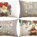 Artscope Christmas Oh Holy Night Merry Bright Jesus Wreath Throw Pillow Covers 12x20 Inch Set of 4, Winter Hoilday Christmas Decoration Pillow Cases for Home Sofa Couch Decor-Grey