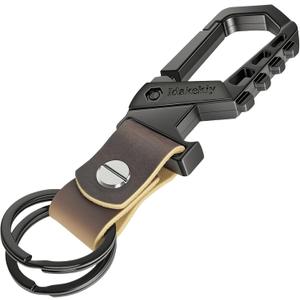 2 x Idakekiy Key Chain, Heavy Duty Belt Loop Key Keeper Key Ring Holder with Bottle Opener Leather Keychain for Men and Women (Dark Grey)