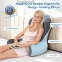 Reading Pillow for Sitting in Bed,22" H Back Support Pillow for Sitting up,Back Rest & Lumbar Support Pillows with Arms, Bed Rest Chair Cushion,Chaise Lounges Reclining,Gaming,Work,Resting(Grey&Blue)