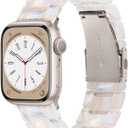 V-MORO Resin Bands Compatible with Apple Watch Series 8/9/10/11 Band 45mm/46mm Metal Buckle Fashion iwatch Strap Women Bracelet for Series 7/SE/6/5/4/3/2/1/SE/SE 2(Aurora,42mm/44mm/45m/46/49mm) (Colorful Creamy White-Starlight)