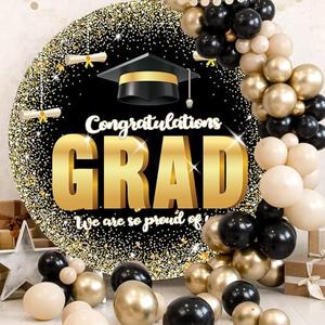6.5FT Graduation Round Arch Backdrop Cover for Circle Arch Stand Wrinkle Resistant Circle Arch Backdrop Cover for Class of 2025 School Grad Party Decorations