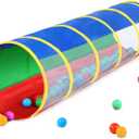 Kids Crawl Through Play Tunnel, Pop Up Baby Play Tunnel for Toddlers, Game Toy Play Tent for Girl or Dog Cat Pet Tunnel, Red, Green, Blue 