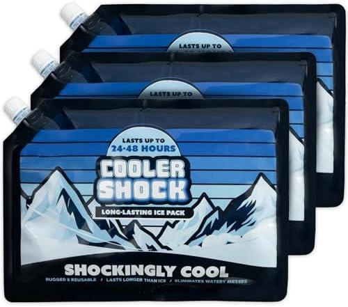 Cooler Shock Reusable Ice Packs for Cooler - Long Lasting Cold Freezer Packs for Coolers and Lunch Boxes - Cooler Ice Packs for Camping Gear, Fishing, Road Trips, Beach Must Haves, 3-pac