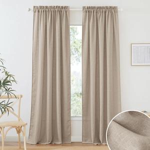 RYB HOME Sheer Linen Curtains 90 inches Long, Rod Pocket Easy Sliding Linen Blend Elegant Light Filtering Privacy Protected Panels for Living Room, Khaki, 52" W, 2 Panels