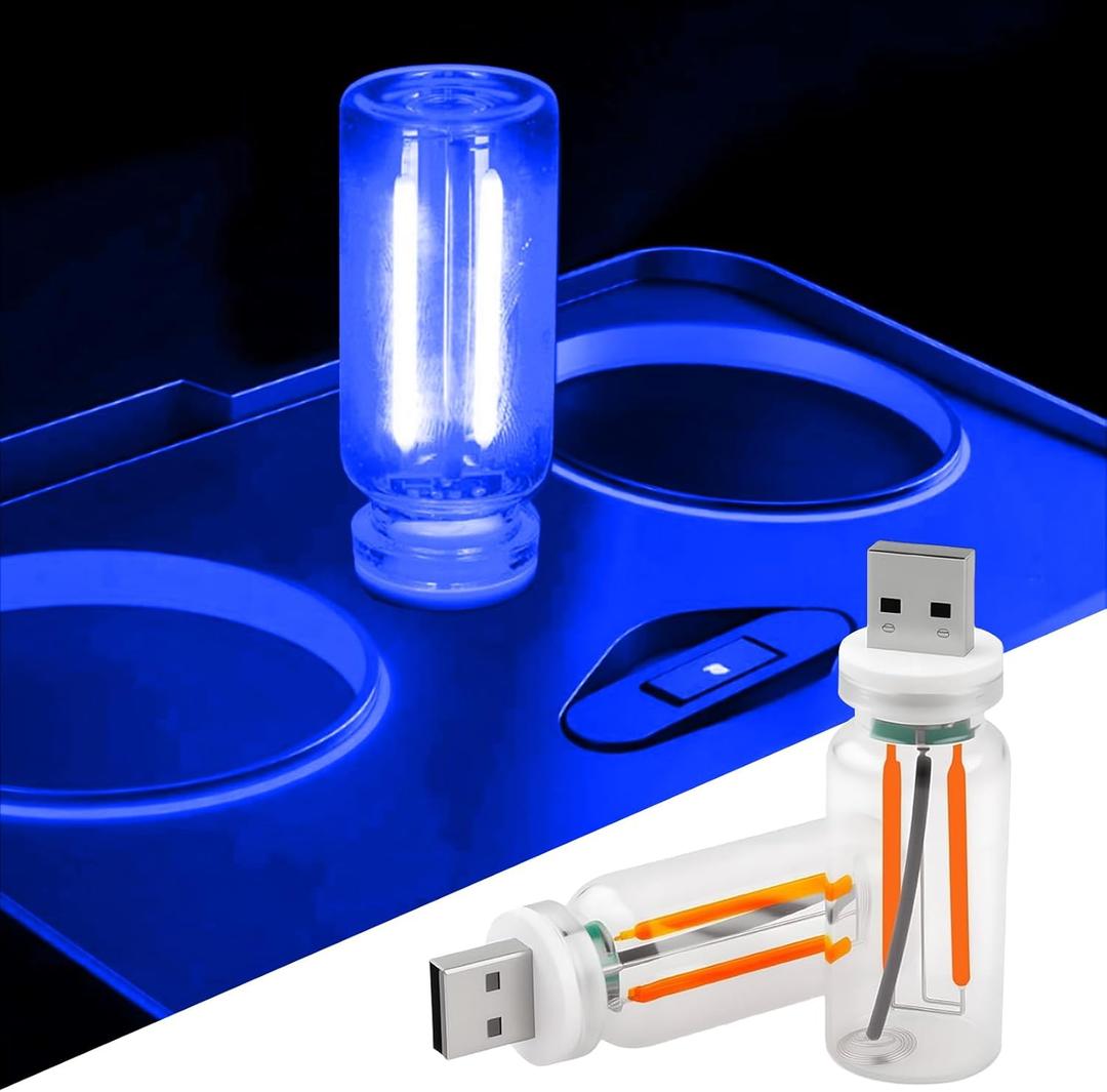 2 x 2 PCS USB LED Car Interior Atmosphere Light, Touch Control Adjustable Brightness, Mini Portable Night Lamp for Bedroom, Camping, Universal Plug-in Dcor (Blue)