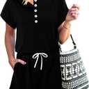 KISSMODA Women's Drawstring Waist Loose Fit Loungewear Set with Pockets (Black, XXL)