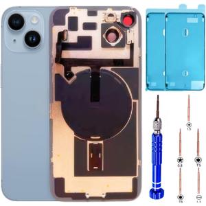 14 Plus Back Glass Replacement Kit with Plate & Flex Cable and All Parts, Blue, 6.7 Inch for iPhone 14 Plus Back Cover Glass, with Repair Tools (Blue)