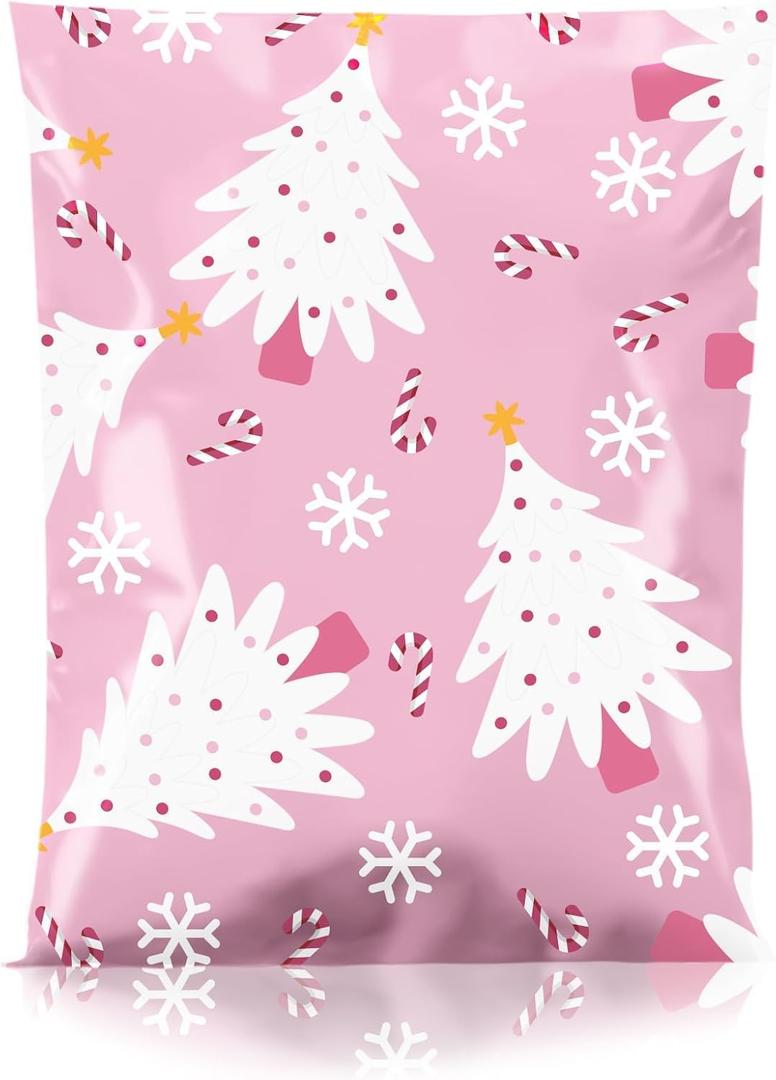 Metronic Poly Mailers 10x13 100pc, Small Shipping Bags for Clothes, Self- Seal Shipping Envelopes for Small Business,Waterproof Mailers Poly Bags Packaging Bags for Holiday Xmas, Pink Christmas Tree