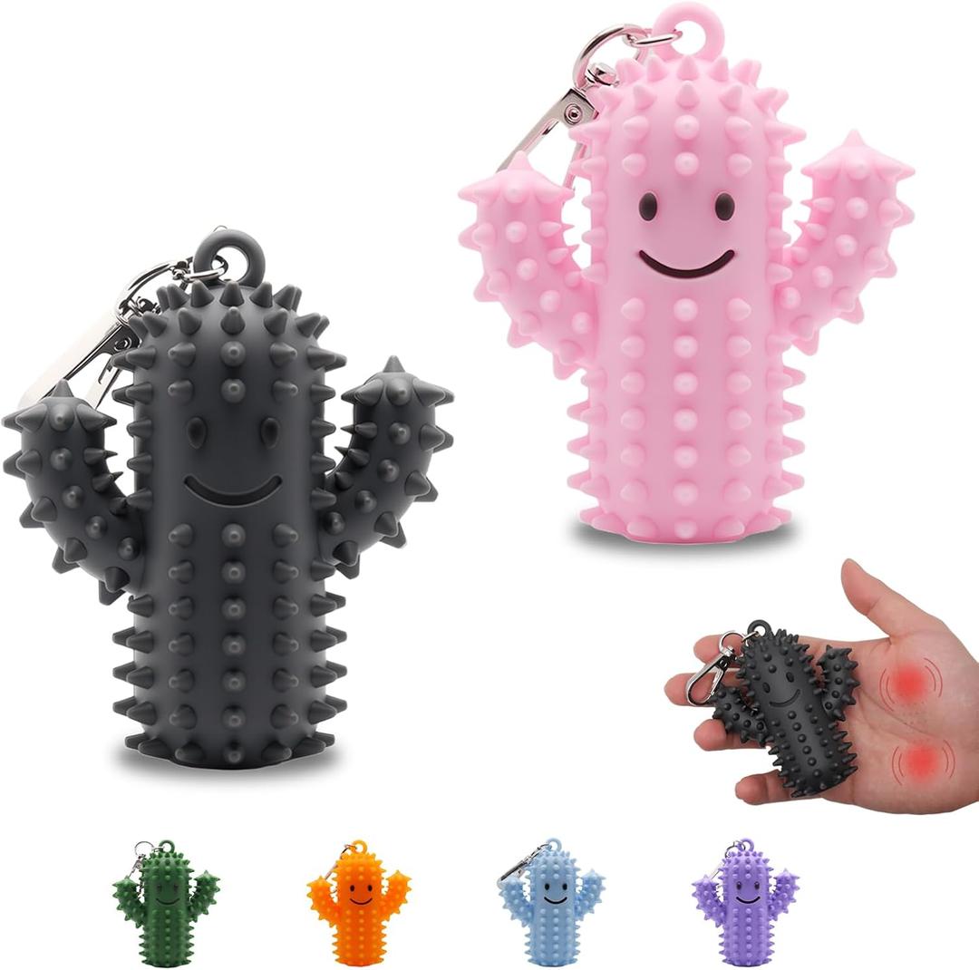 2 PCS Little Ouchies Pain FidgetSilicone Cactus Stim Tools for Adults, Sensory Pain Stim Fidget Toy , Spiky Grippy Stim Keychain, Anxiety Relief Items Fidget Toys Gift (Darkgrey+Pink)
